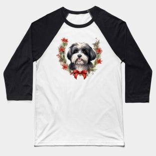 Christmas Havanese Dog Wreath Baseball T-Shirt